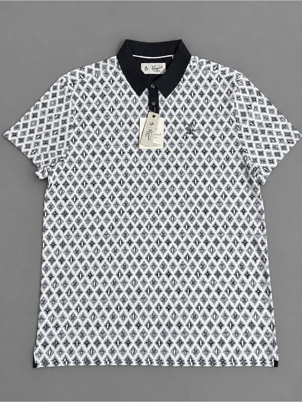 Original Penguin Black & White Geometric Diamond-Print Polo
